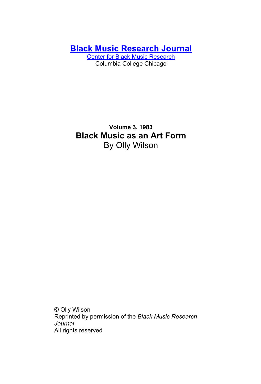 Black Music As an Art Form by Olly Wilson