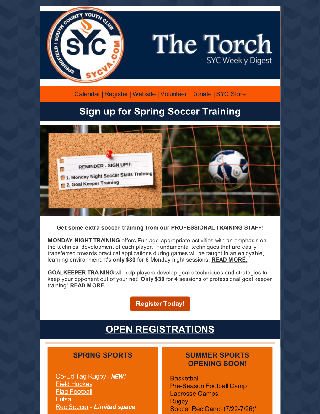 Sign up for Spring Soccer Training OPEN REGISTRATIONS