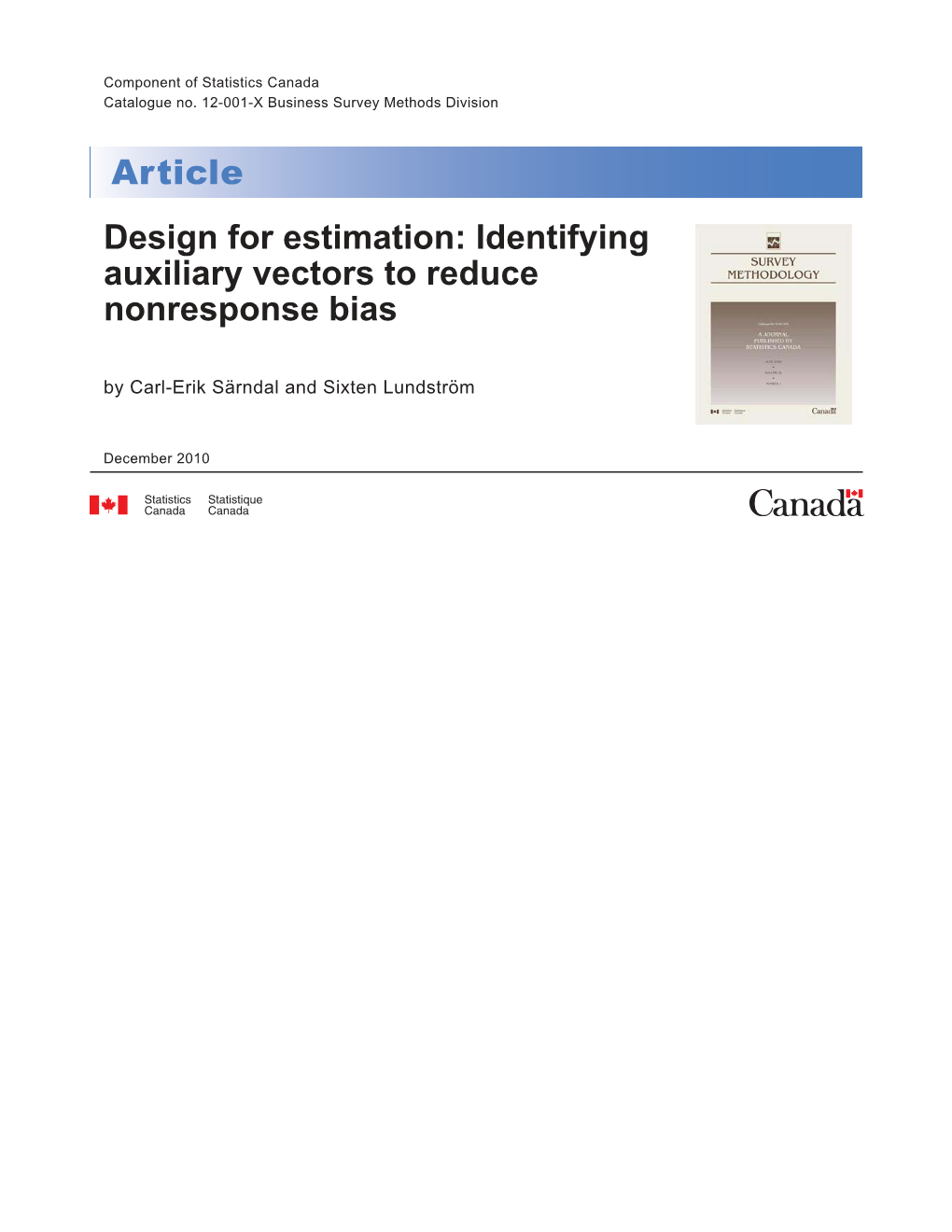 Identifying Auxiliary Vectors to Reduce Nonresponse Bias by Carl-Erik Särndal and Sixten Lundström