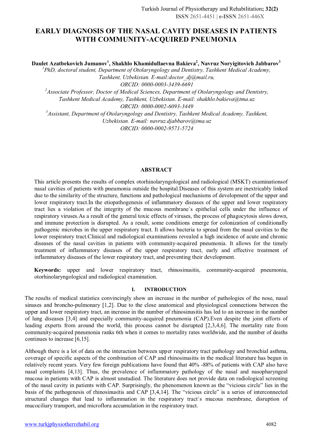 Early Diagnosis of the Nasal Cavity Diseases in Patients with Community-Acquired Pneumonia