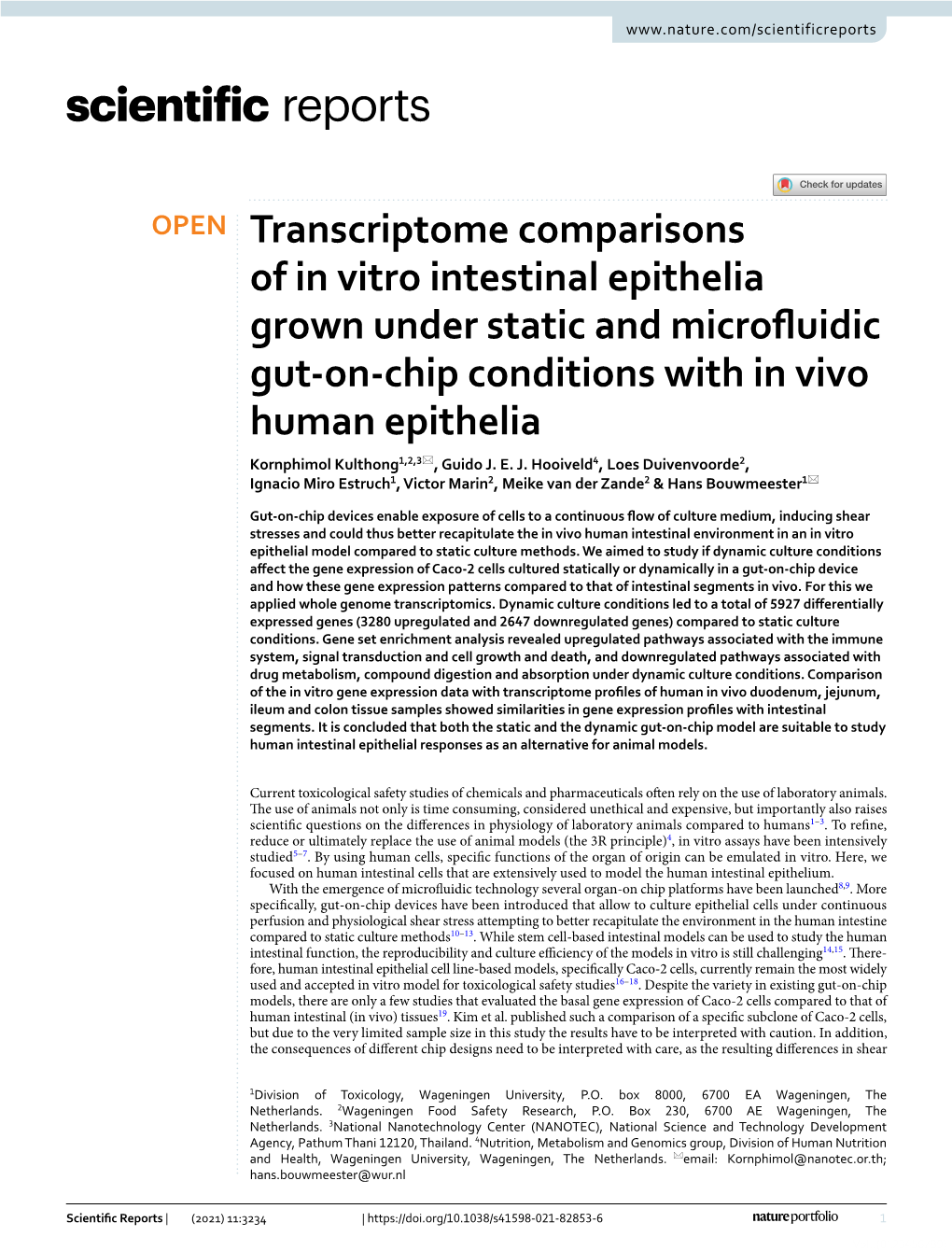 Transcriptome Comparisons of in Vitro Intestinal Epithelia Grown Under Static and Microfluidic Gut-On-Chip Conditions with in Vi