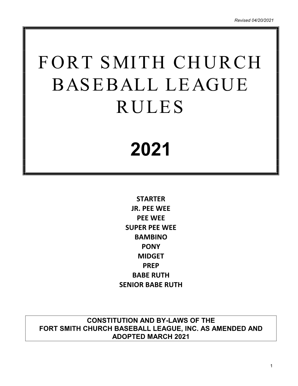 Fort Smith Church Baseball League Rules 2021