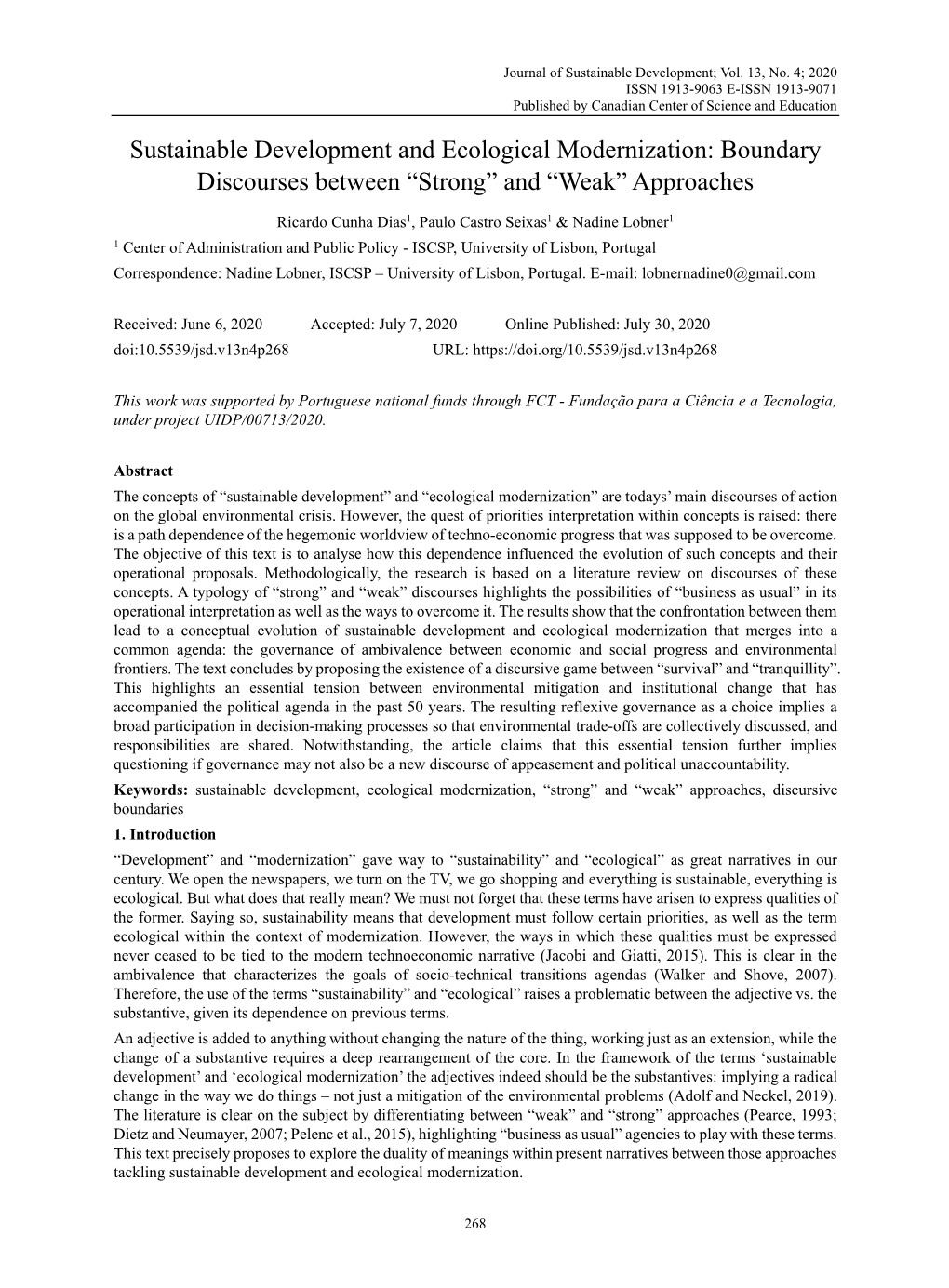 Sustainable Development and Ecological Modernization: Boundary Discourses Between “Strong” and “Weak” Approaches