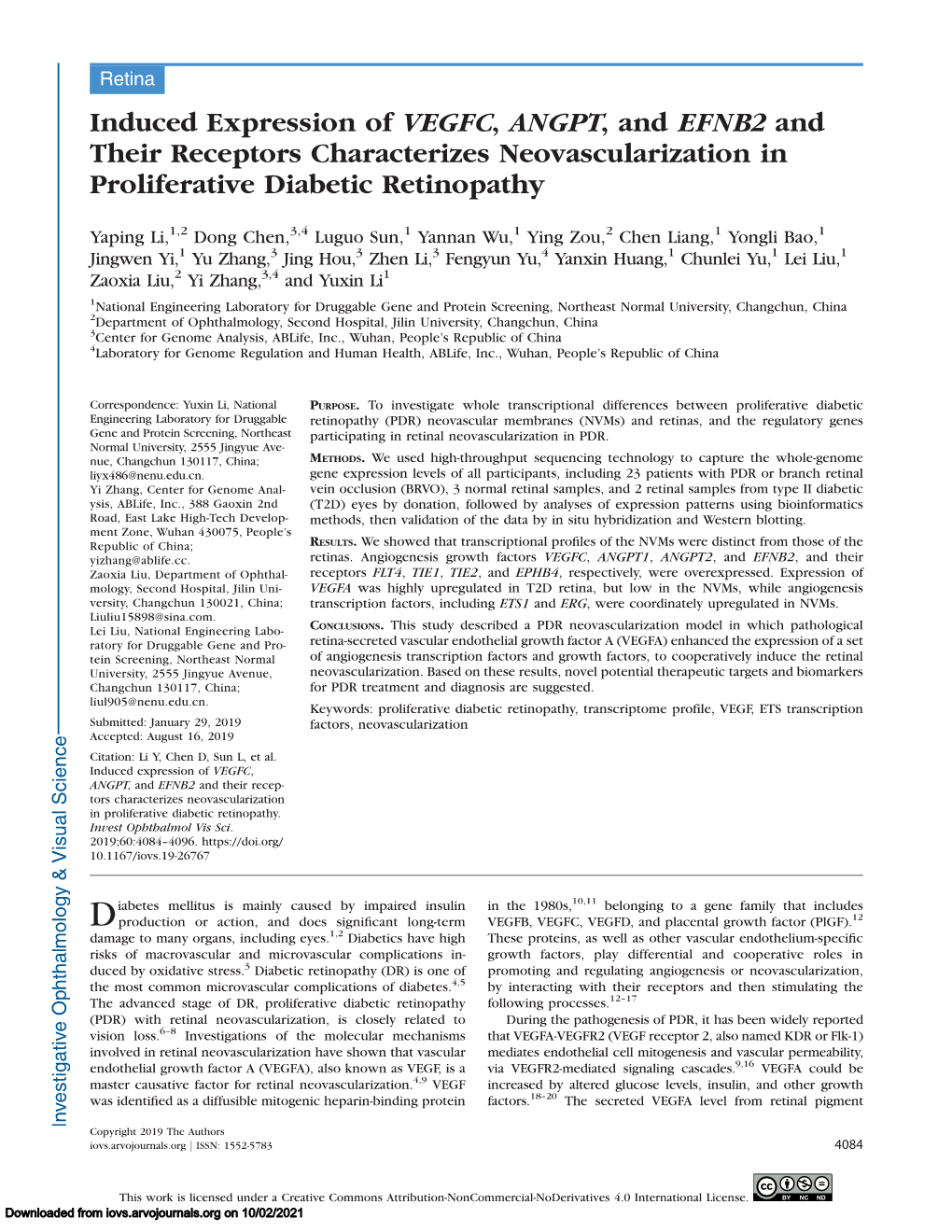 Induced Expression of VEGFC, ANGPT, and EFNB2 and Their Receptors Characterizes Neovascularization in Proliferative Diabetic Retinopathy