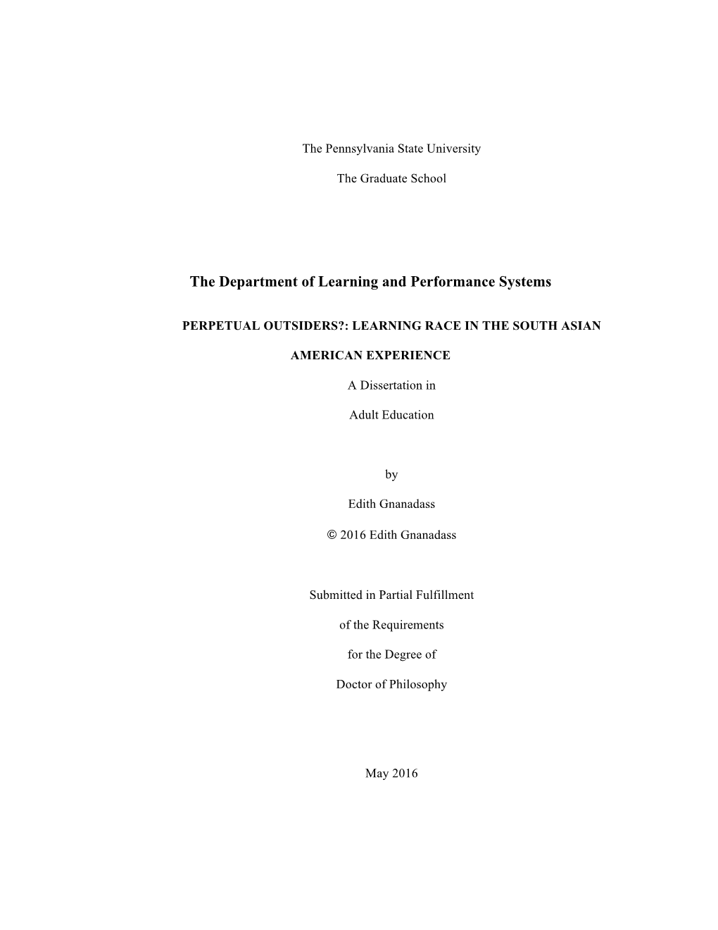 The Department of Learning and Performance Systems