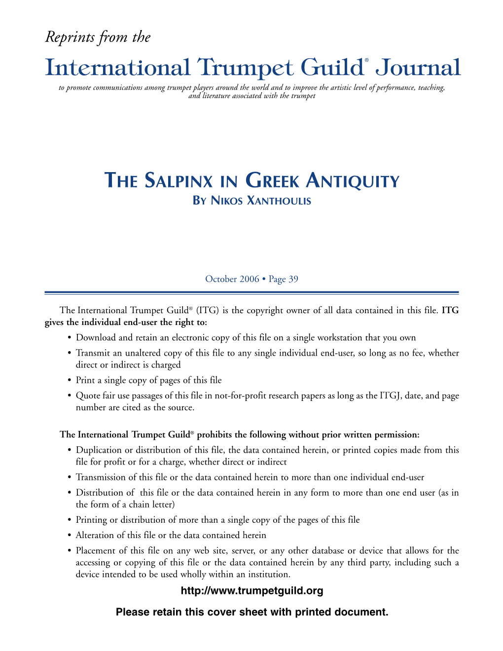 The Salpinx in Greek Antiquity by Nikos Xanthoulis