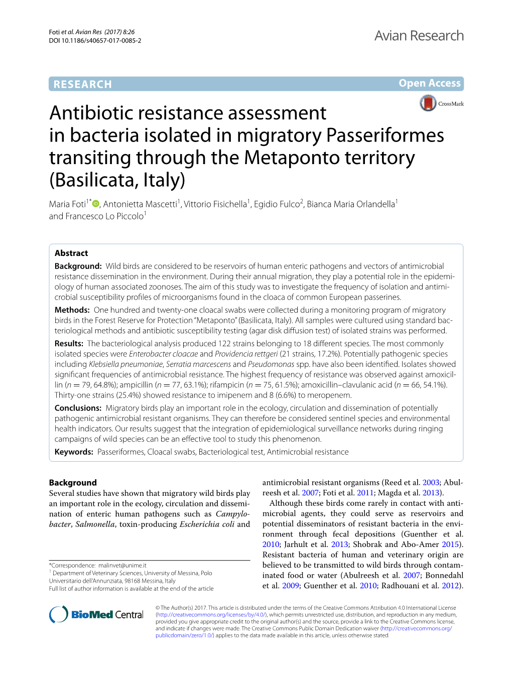 Antibiotic Resistance Assessment in Bacteria Isolated in Migratory