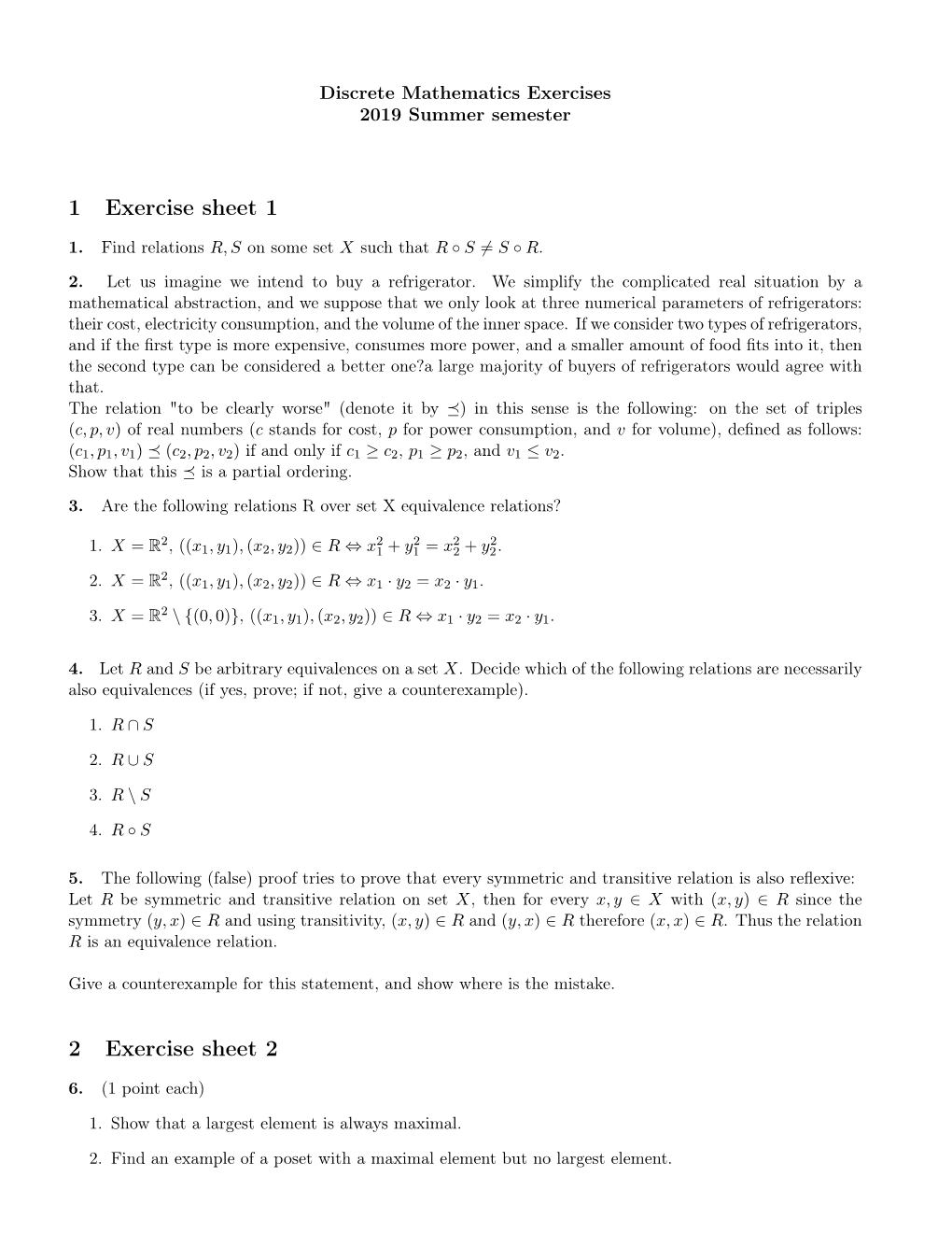 Discrete Mathematics Exercises 2019 Summer Semester
