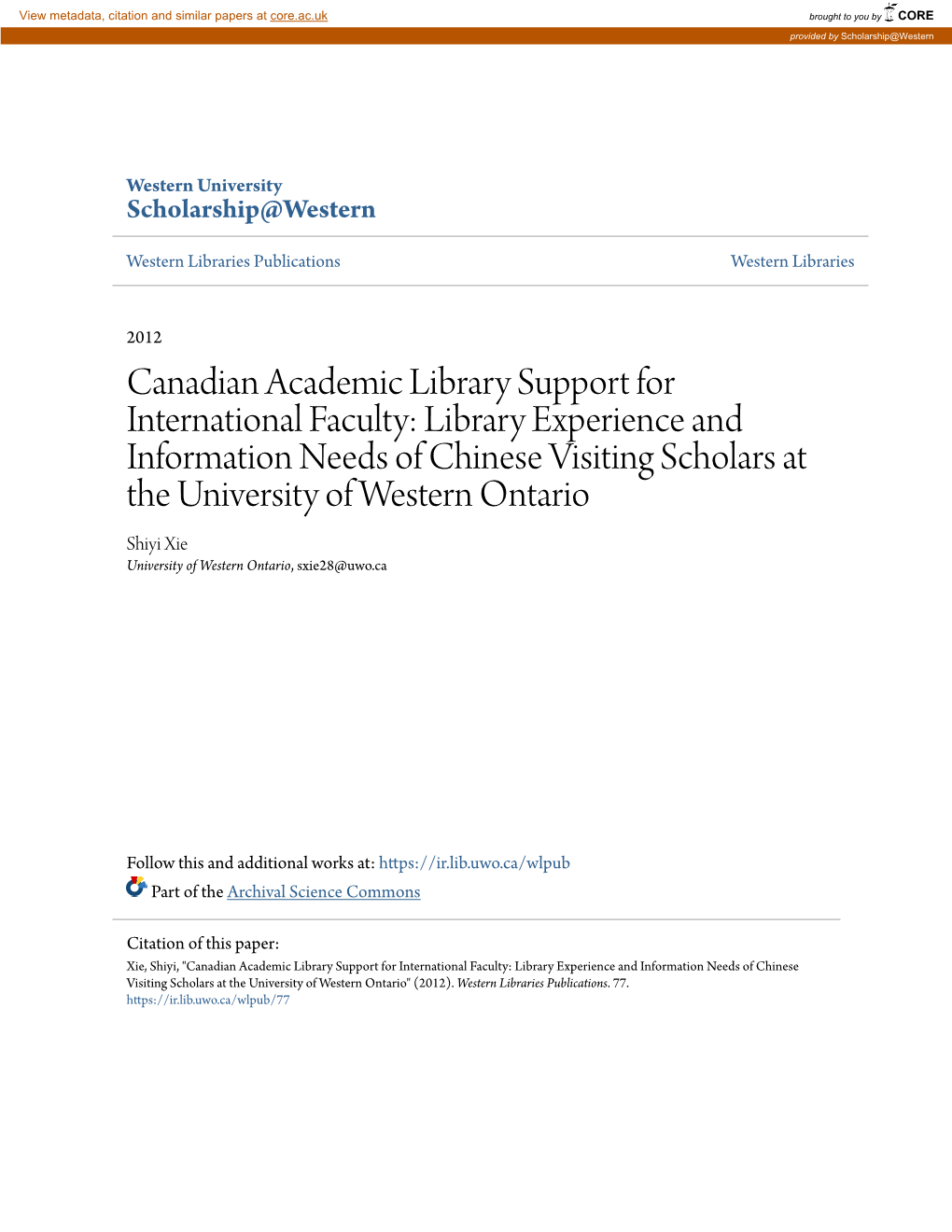 Canadian Academic Library Support for International Faculty