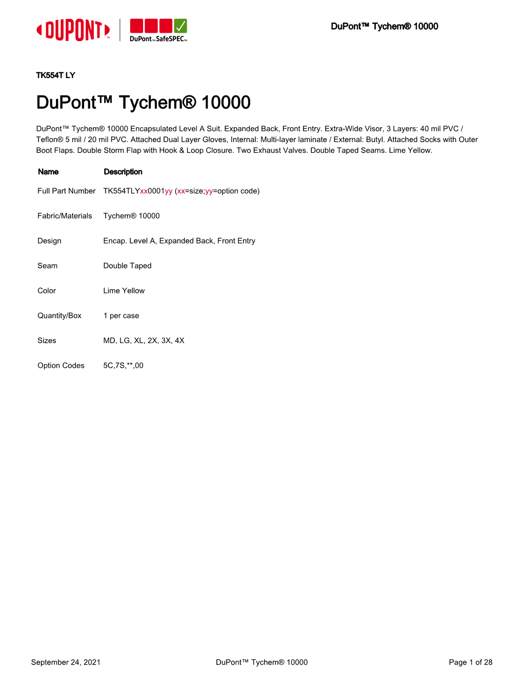 Dupont™ Tychem® 10000