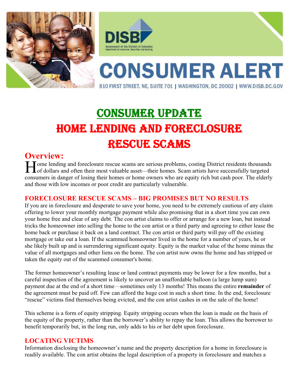 Consumer Update Home Lending and Foreclosure Rescue Scams