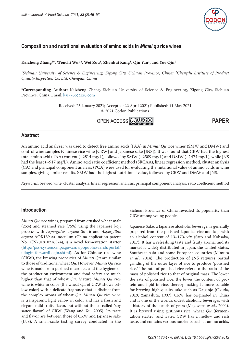 CODON CODON Composition and Nutritional Evaluation of Amino