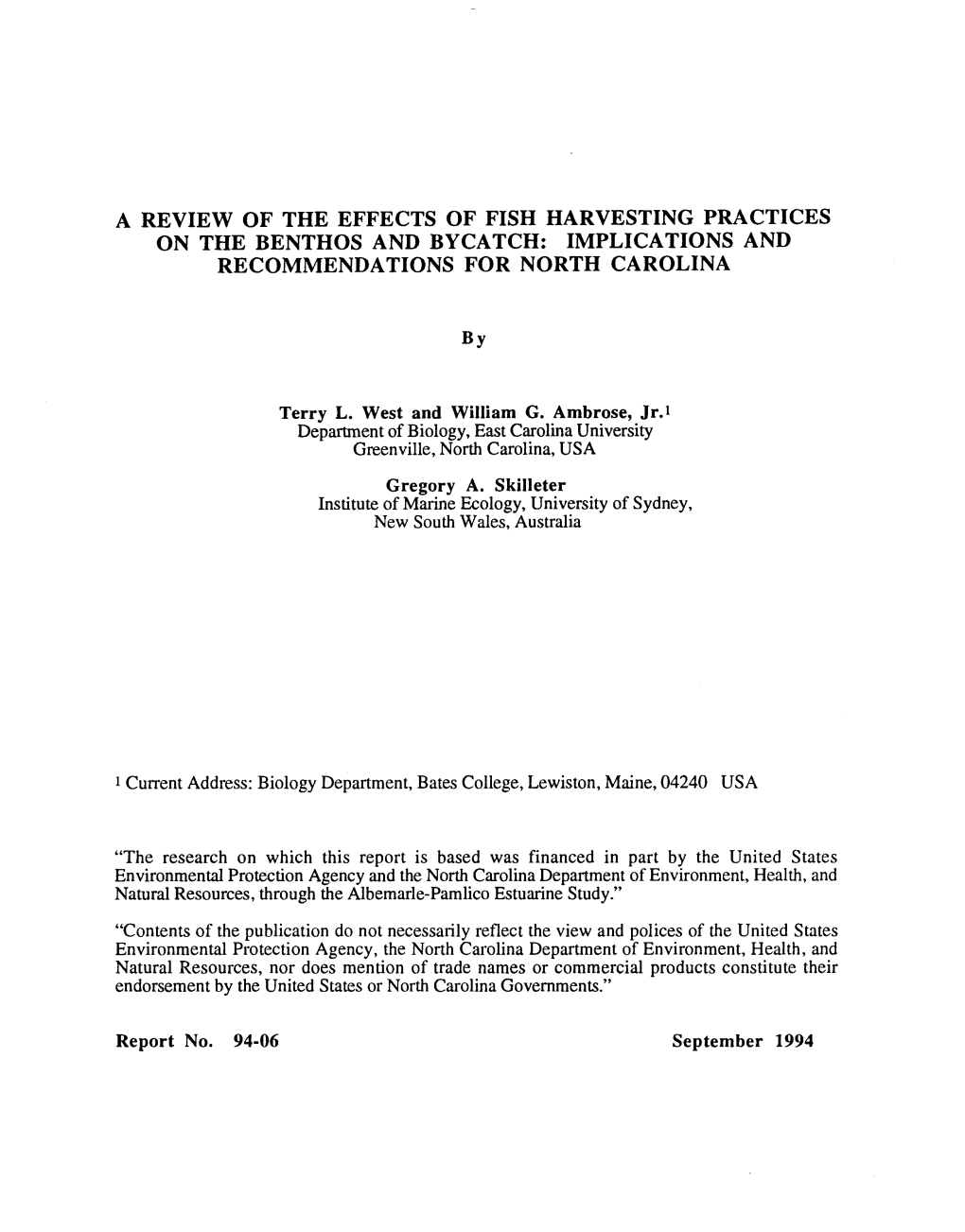 A Review of the Effects of Fish Harvesting Practices on the Benthos and Bycatch: Implications and Recommendations for North Carolina