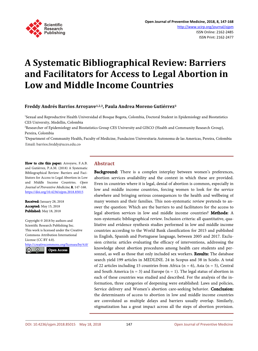 Barriers and Facilitators for Access to Legal Abortion in Low and Middle Income Countries