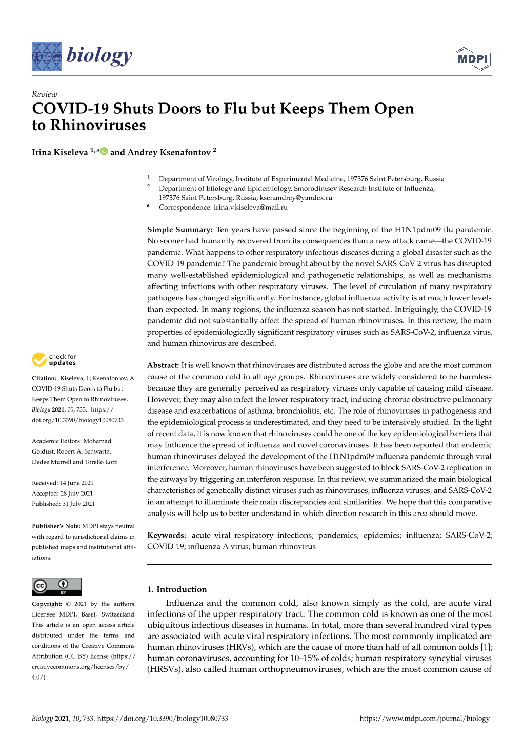 COVID-19 Shuts Doors to Flu but Keeps Them Open to Rhinoviruses