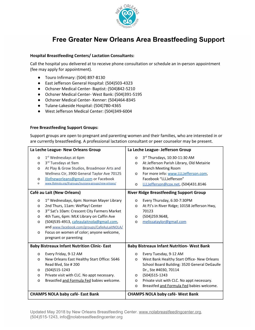 ​Free Greater New Orleans Area Breastfeeding Support