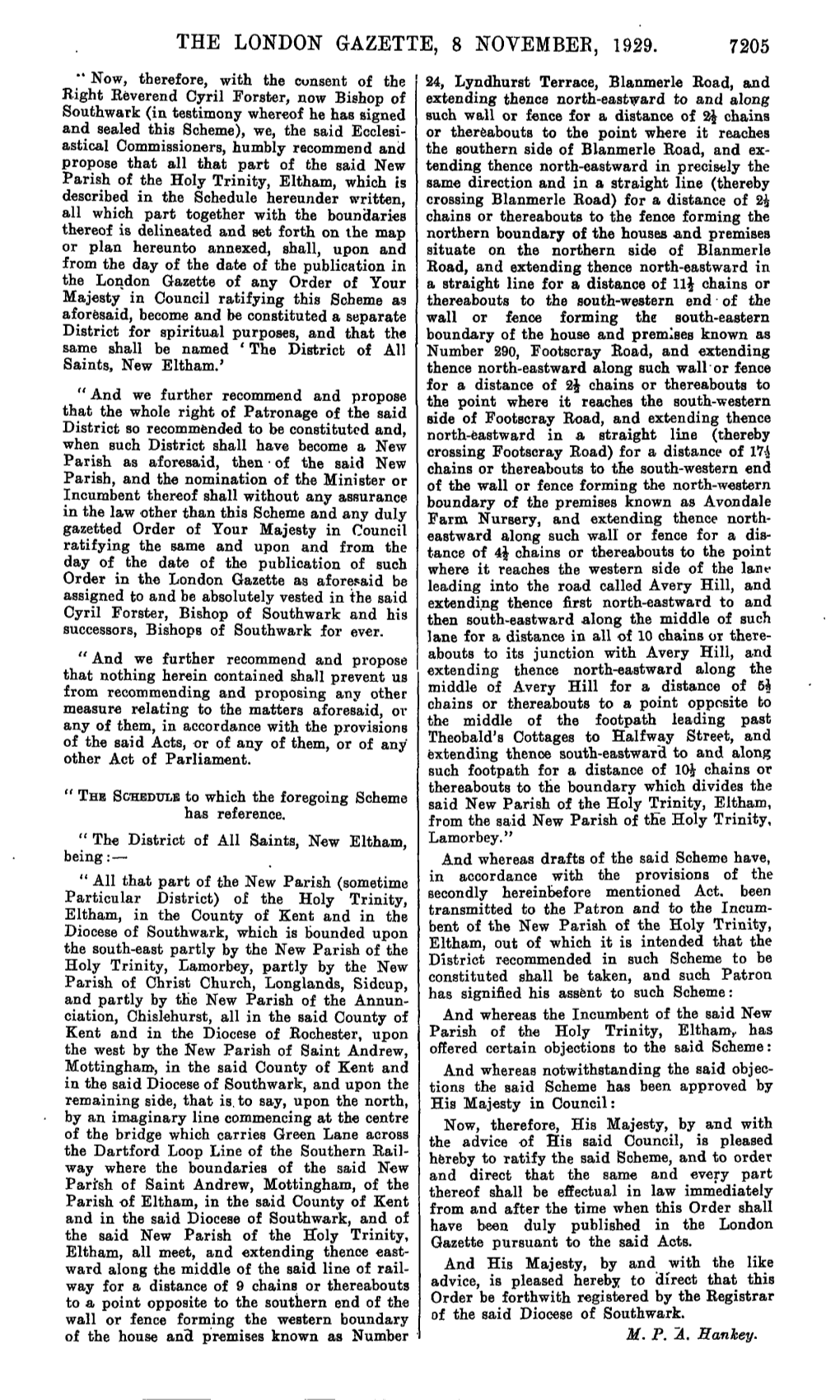 The London Gazette, 8 Novembee, 1929. 7205