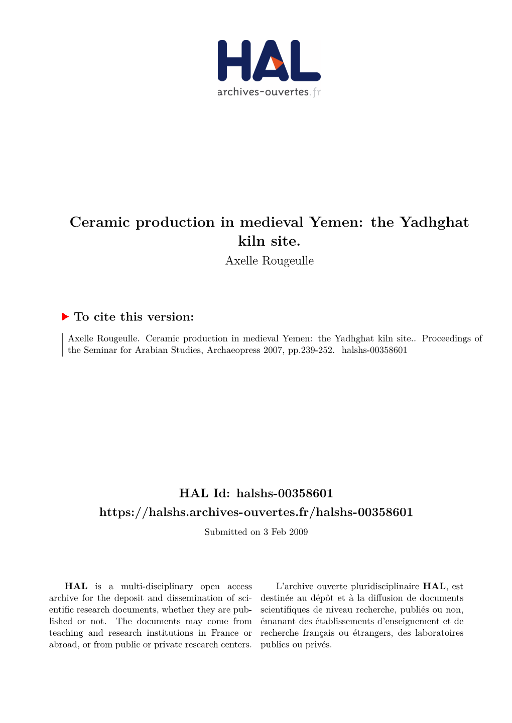 Ceramic Production in Medieval Yemen: the Yadhghat Kiln Site