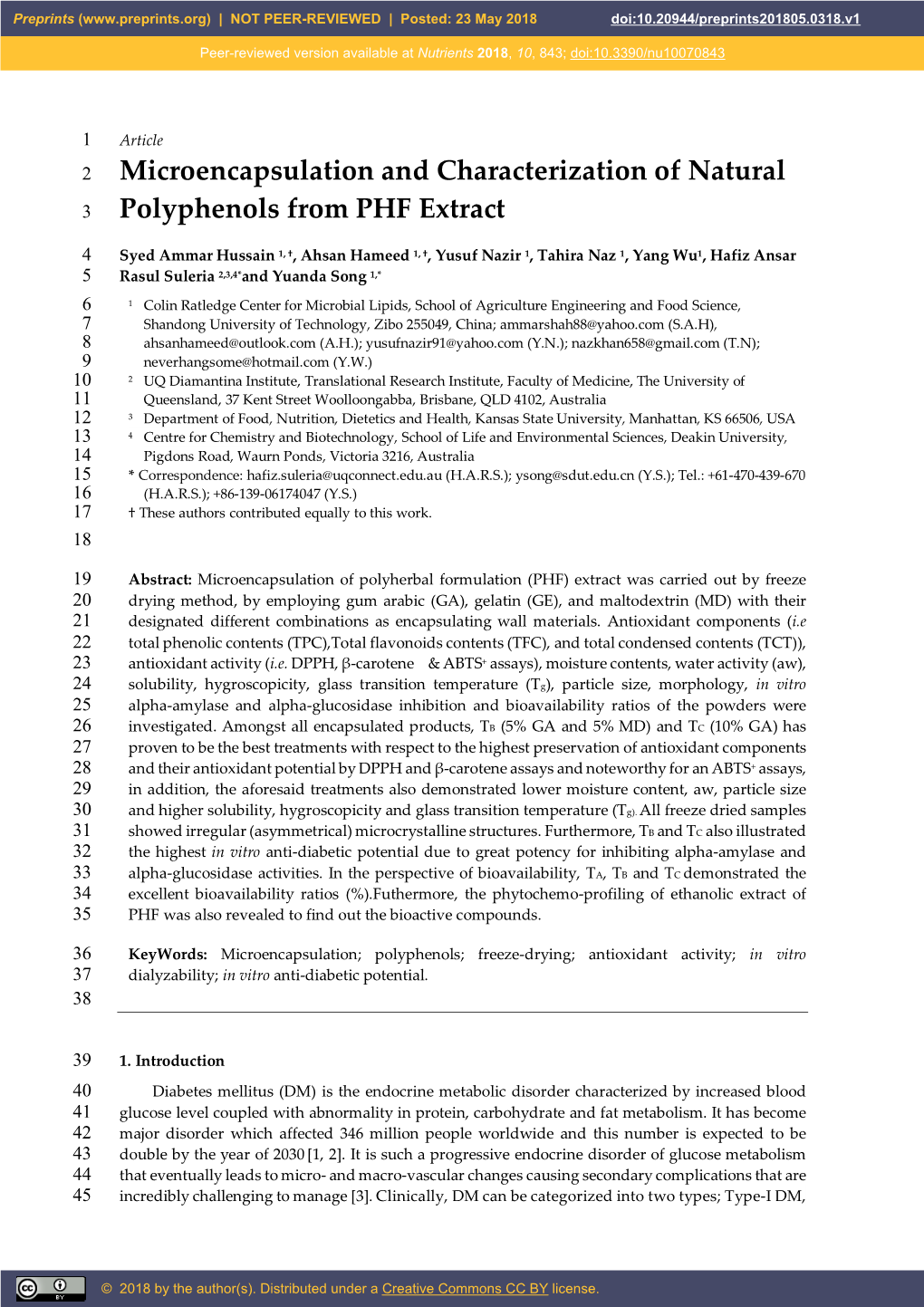 Microencapsulation and Characterization of Natural 3 Polyphenols from PHF Extract