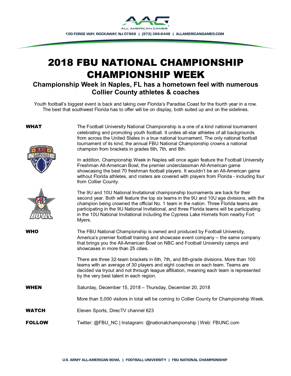 FBU Championship Week Event Press Release 2018