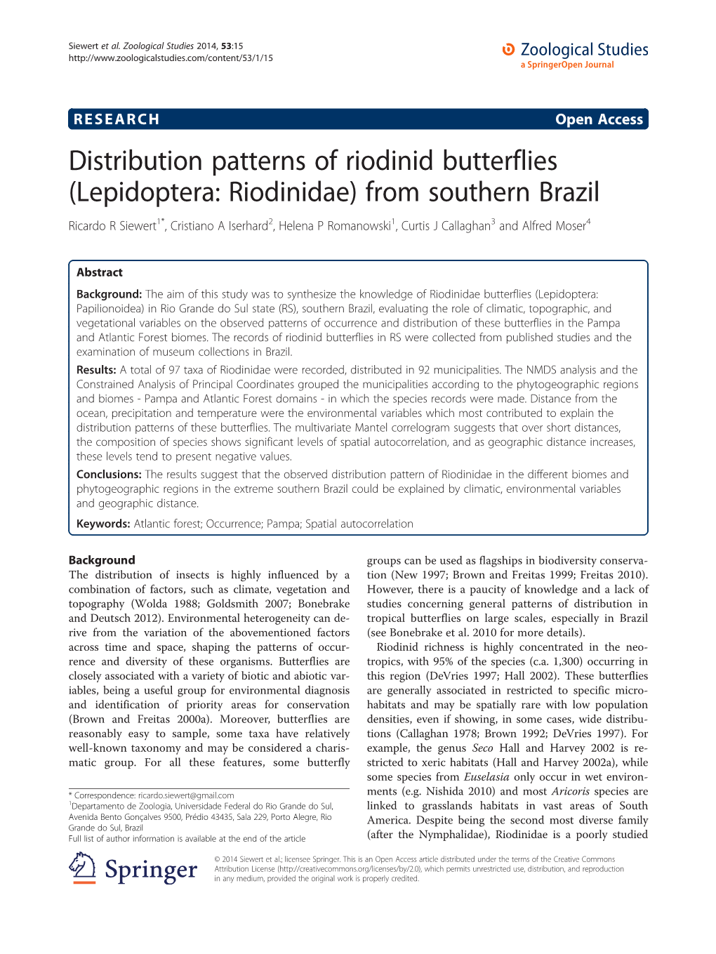 Distribution Patterns of Riodinid Butterflies (Lepidoptera: Riodinidae