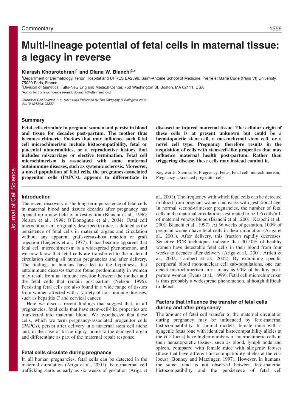 Multi-Lineage Potential of Fetal Cells in Maternal Tissue: a Legacy in Reverse