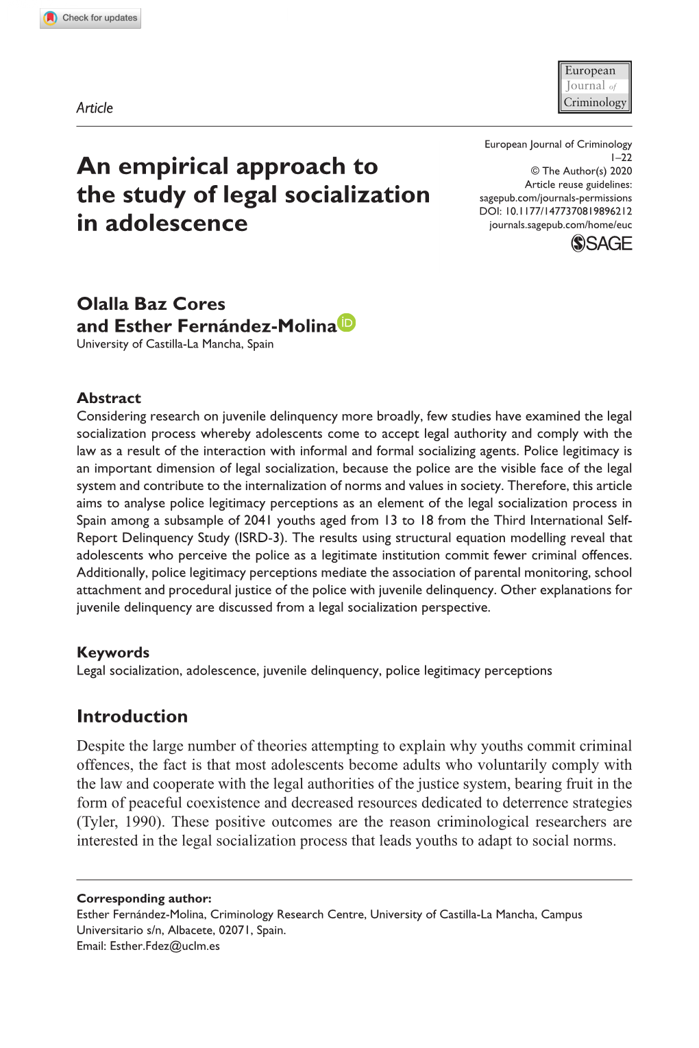 An Empirical Approach to the Study of Legal Socialization in Adolescence