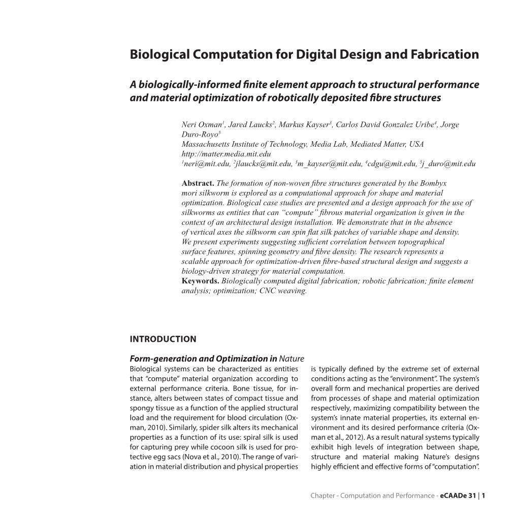 Biological Computation for Digital Design and Fabrication