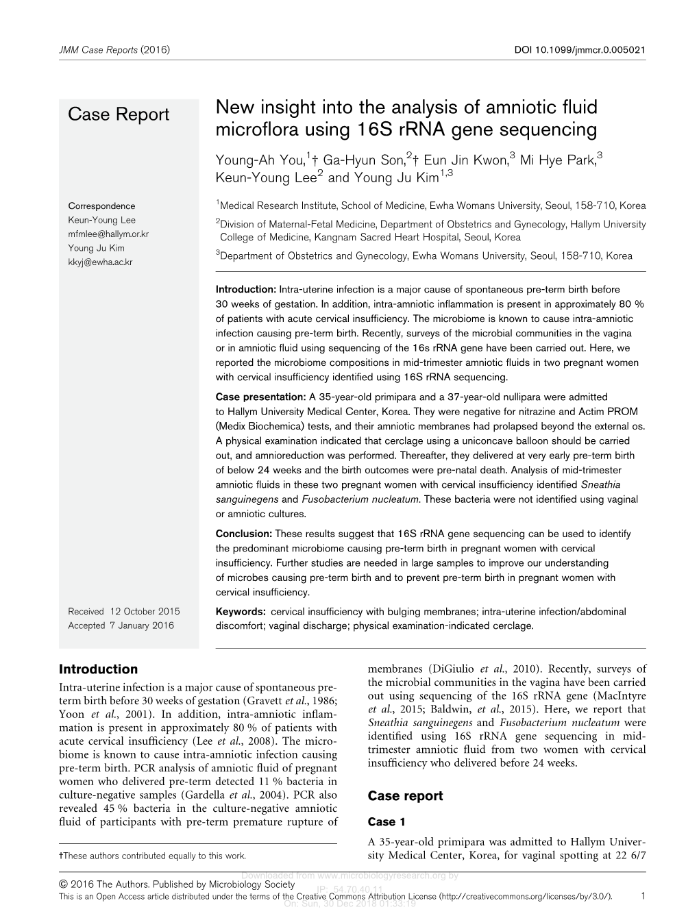 New Insight Into the Analysis of Amniotic Fluid Microflora Using 16S