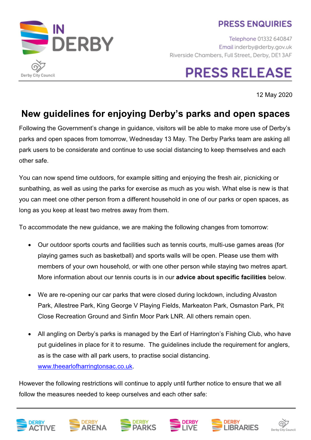 New Guidelines for Enjoying Derby's Parks and Open Spaces