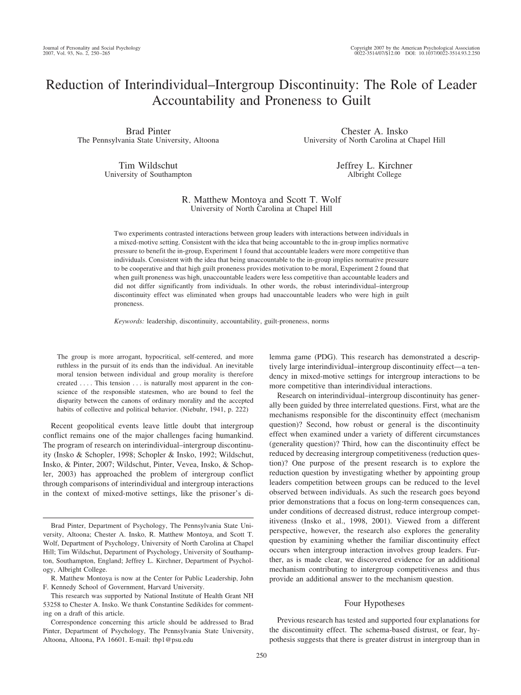 Reduction of Interindividual–Intergroup Discontinuity: the Role of Leader Accountability and Proneness to Guilt