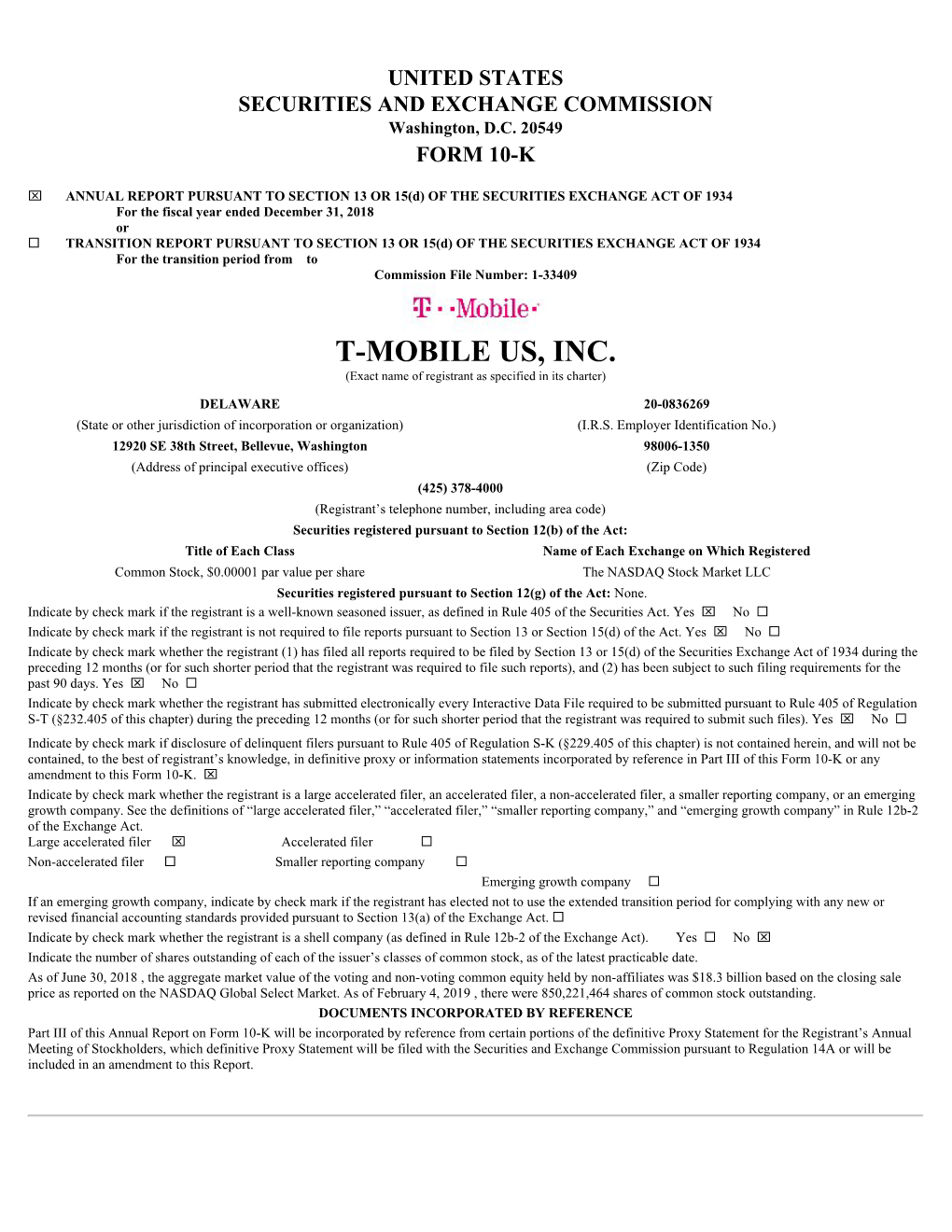 T-MOBILE US, INC. (Exact Name of Registrant As Specified in Its Charter)