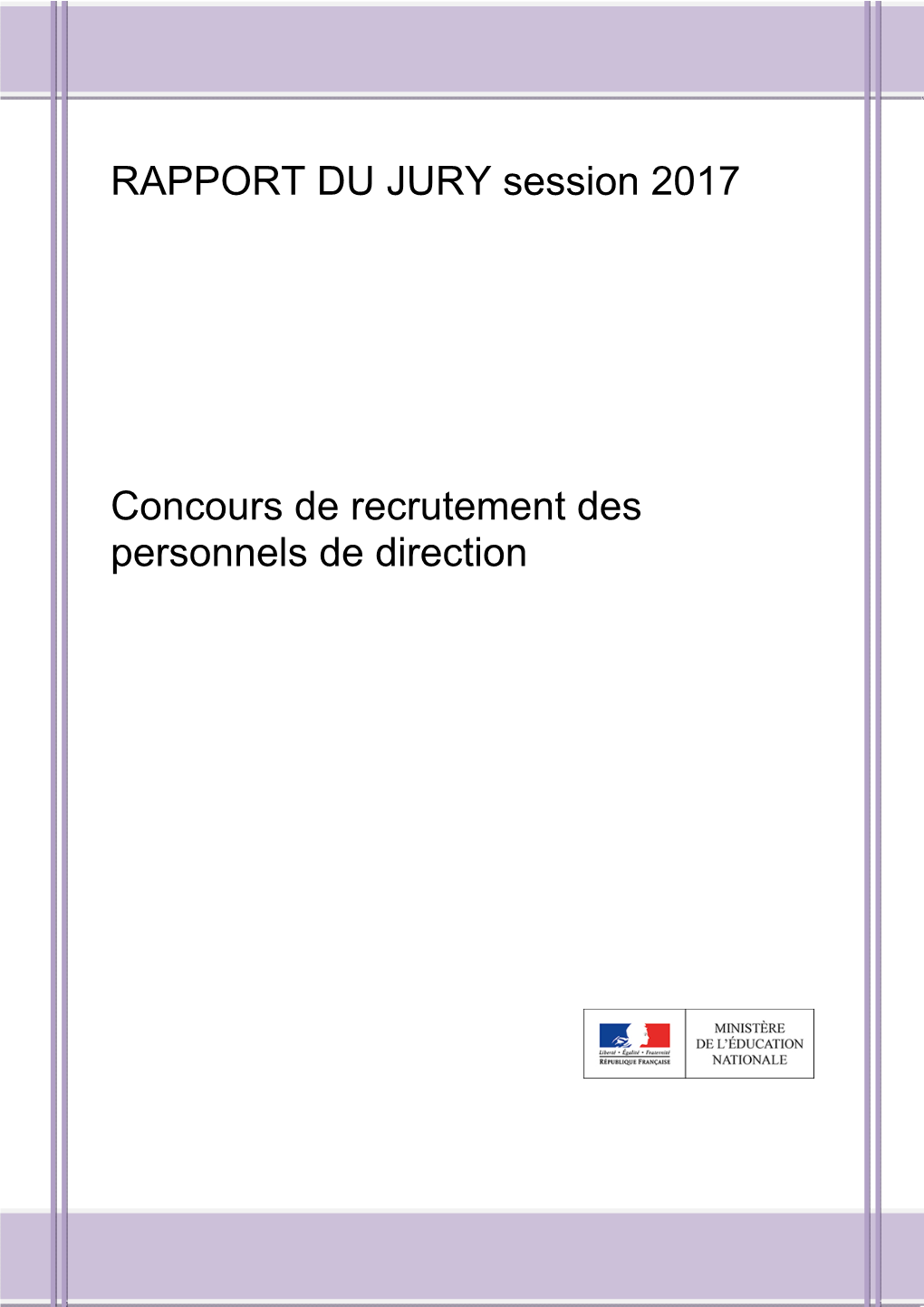 Rapport Du Jury Du Concours De Recrutement Des Personnels De Direction De Le Session 2017