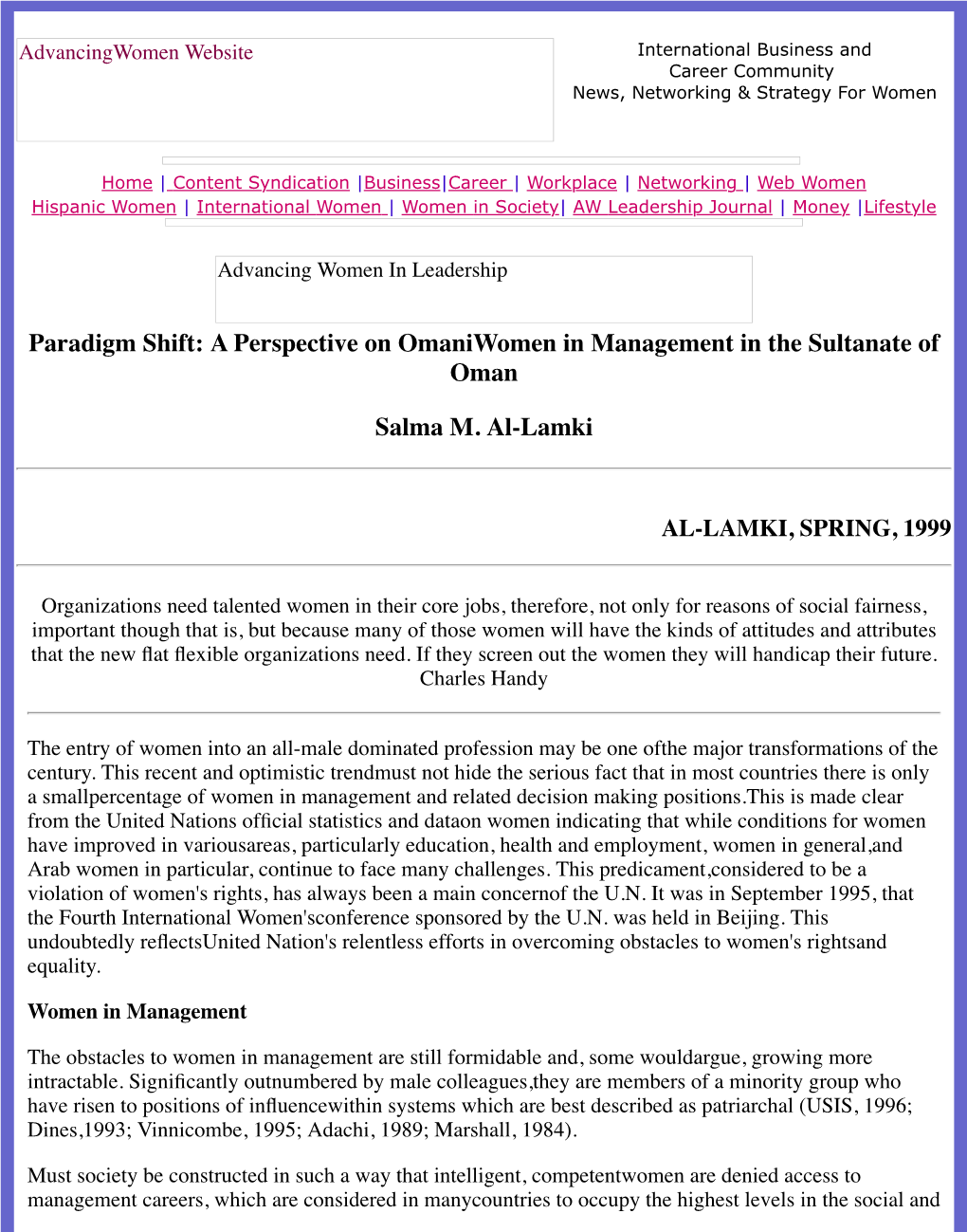 Paradigm Shift: a Perspective on Omaniwomen in Management in the Sultanate of Oman Salma M. Al-Lamki