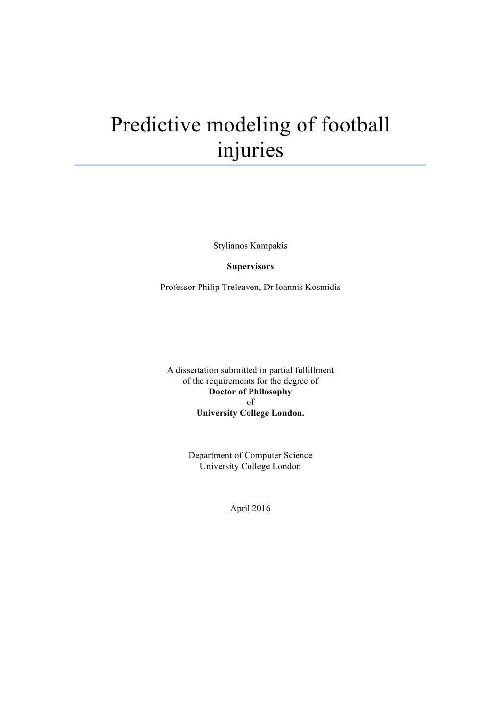 Predictive Modeling of Football Injuries