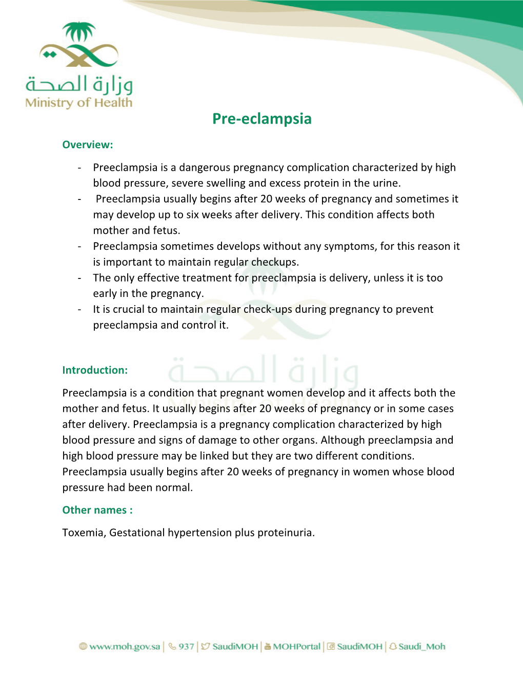Pre-Eclampsia Overview: - Preeclampsia Is a Dangerous Pregnancy Complication Characterized by High Blood Pressure, Severe Swelling and Excess Protein in the Urine