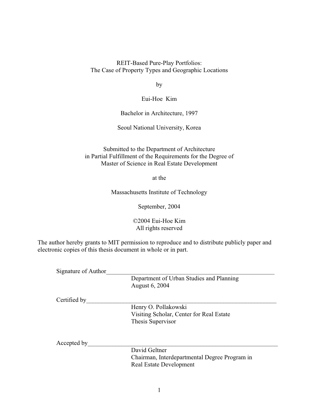 REIT-Based Pure-Play Portfolios: the Case of Property Types and Geographic Locations