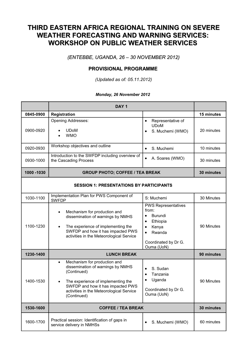 THIRD Eastern Africa Regional Training on Severe Weather Forecasting and Warning Services