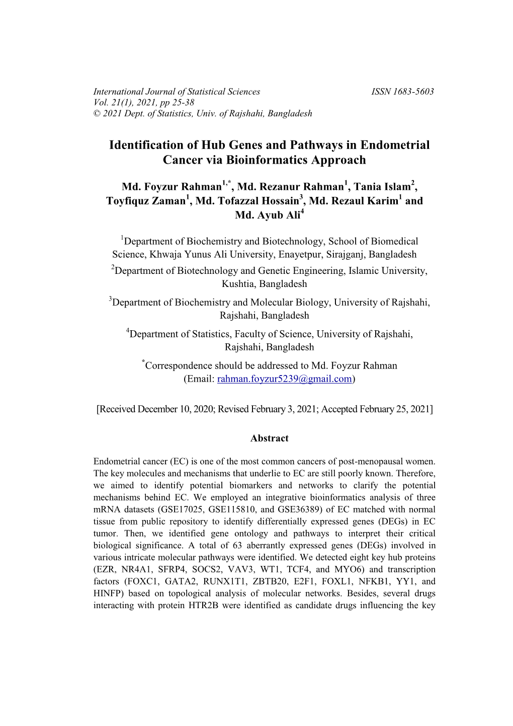 Identification of Hub Genes and Pathways in Endometrial Cancer Via Bioinformatics Approach