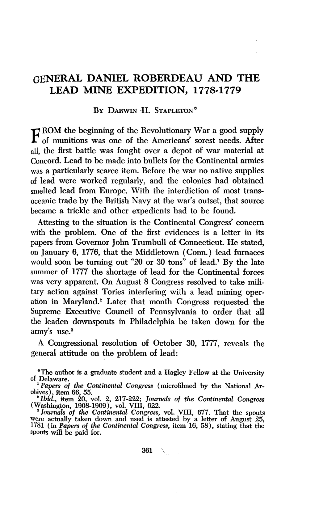 General Daniel Roberdeau and the Lead Mine Expedition, 1778-1779