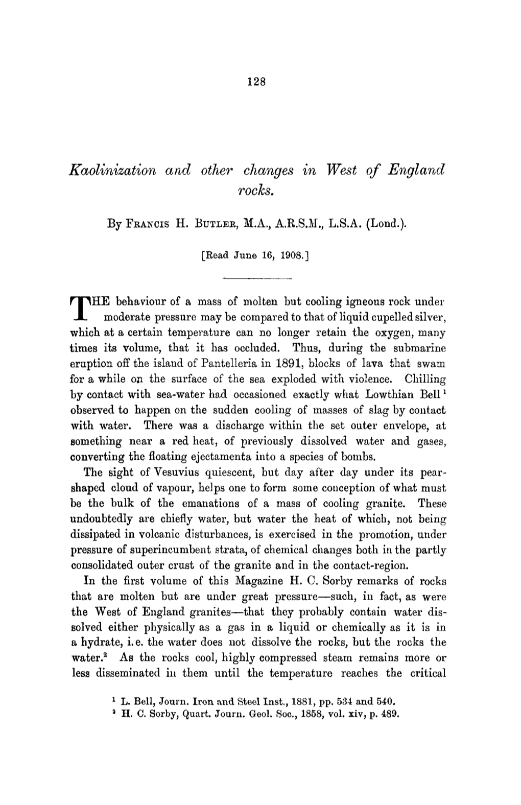 Kaolinization and Other Changes in West of England Rocks