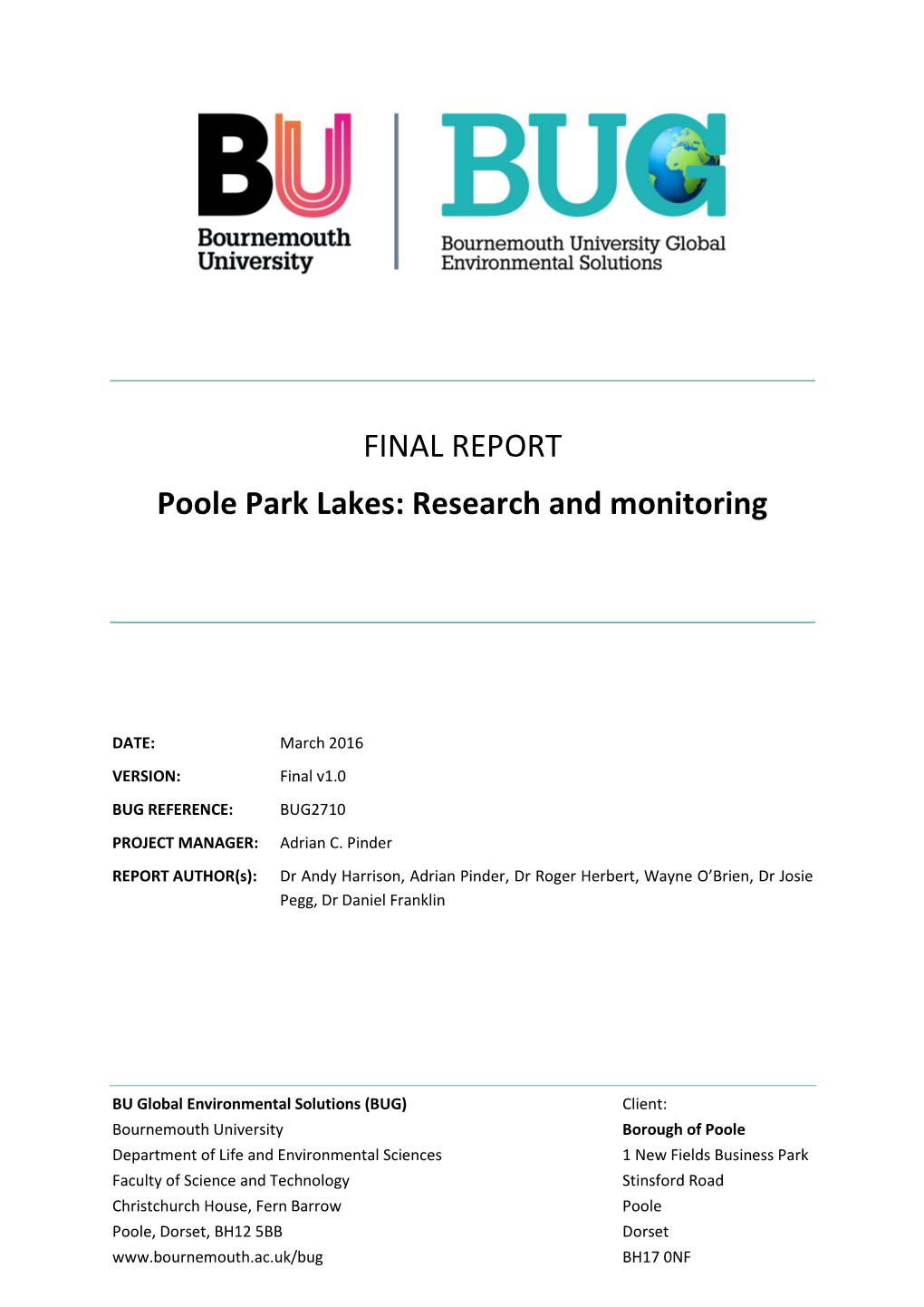 FINAL REPORT Poole Park Lakes: Research and Monitoring