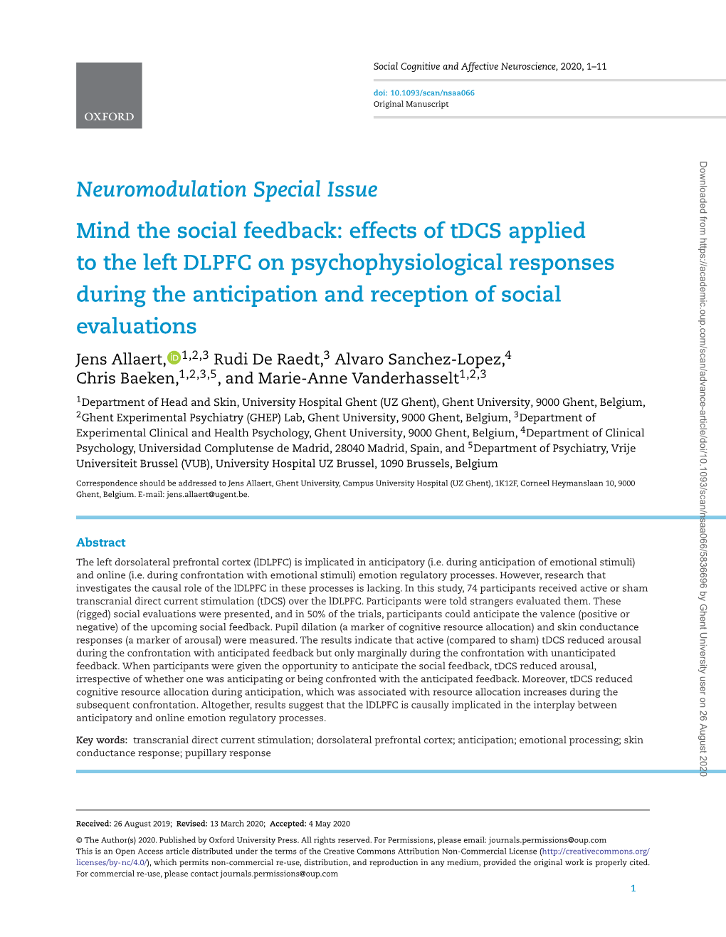 Neuromodulation Special Issue Mind the Social Feedback