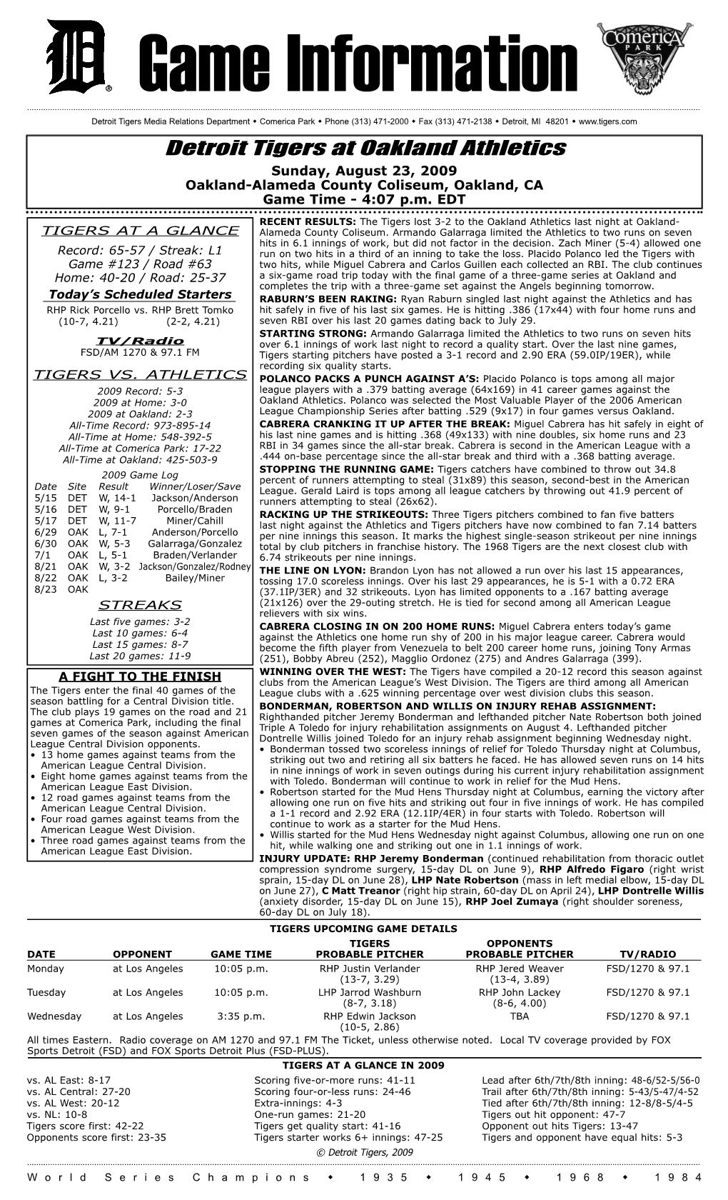 08-23-2009 Tigers Notes