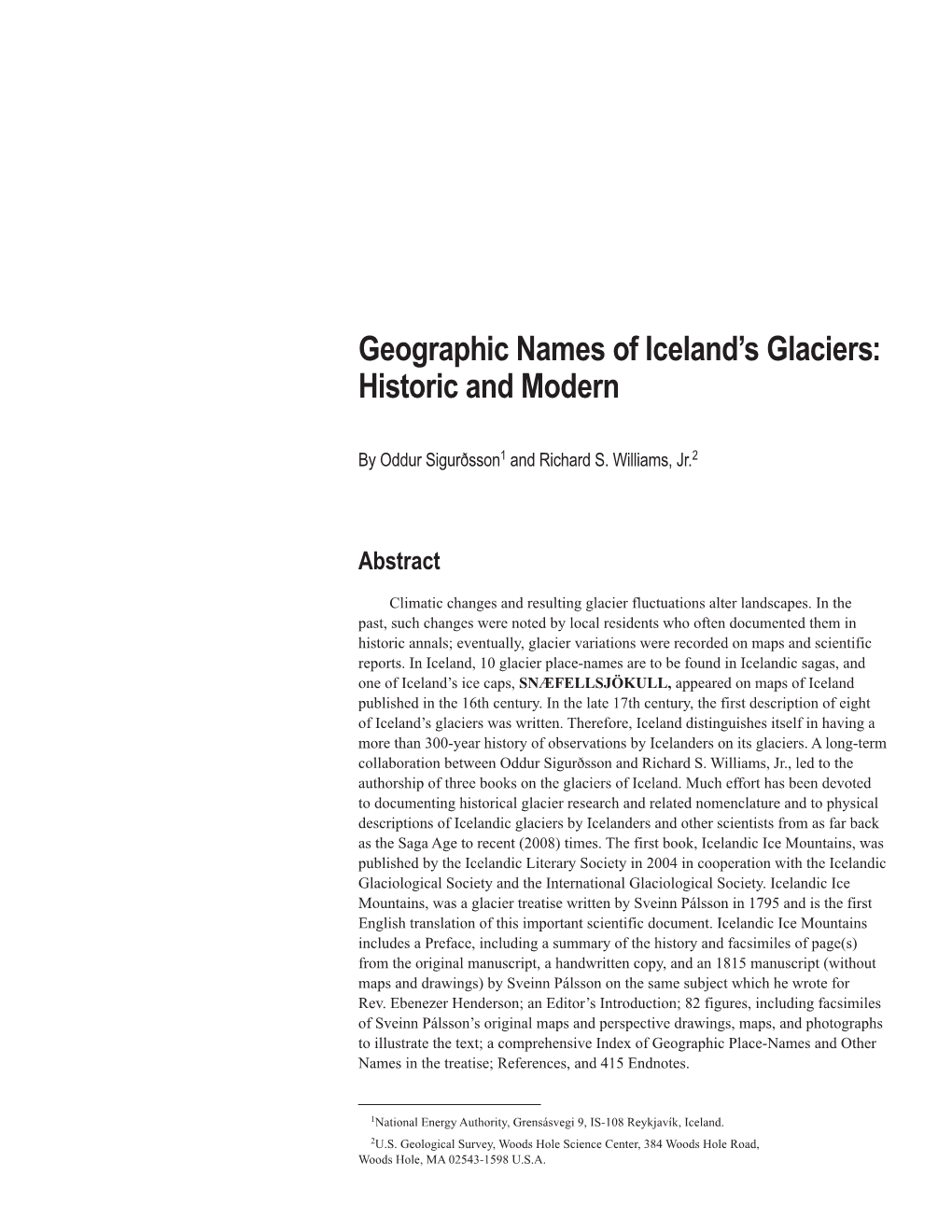Geographic Names of Iceland's Glaciers