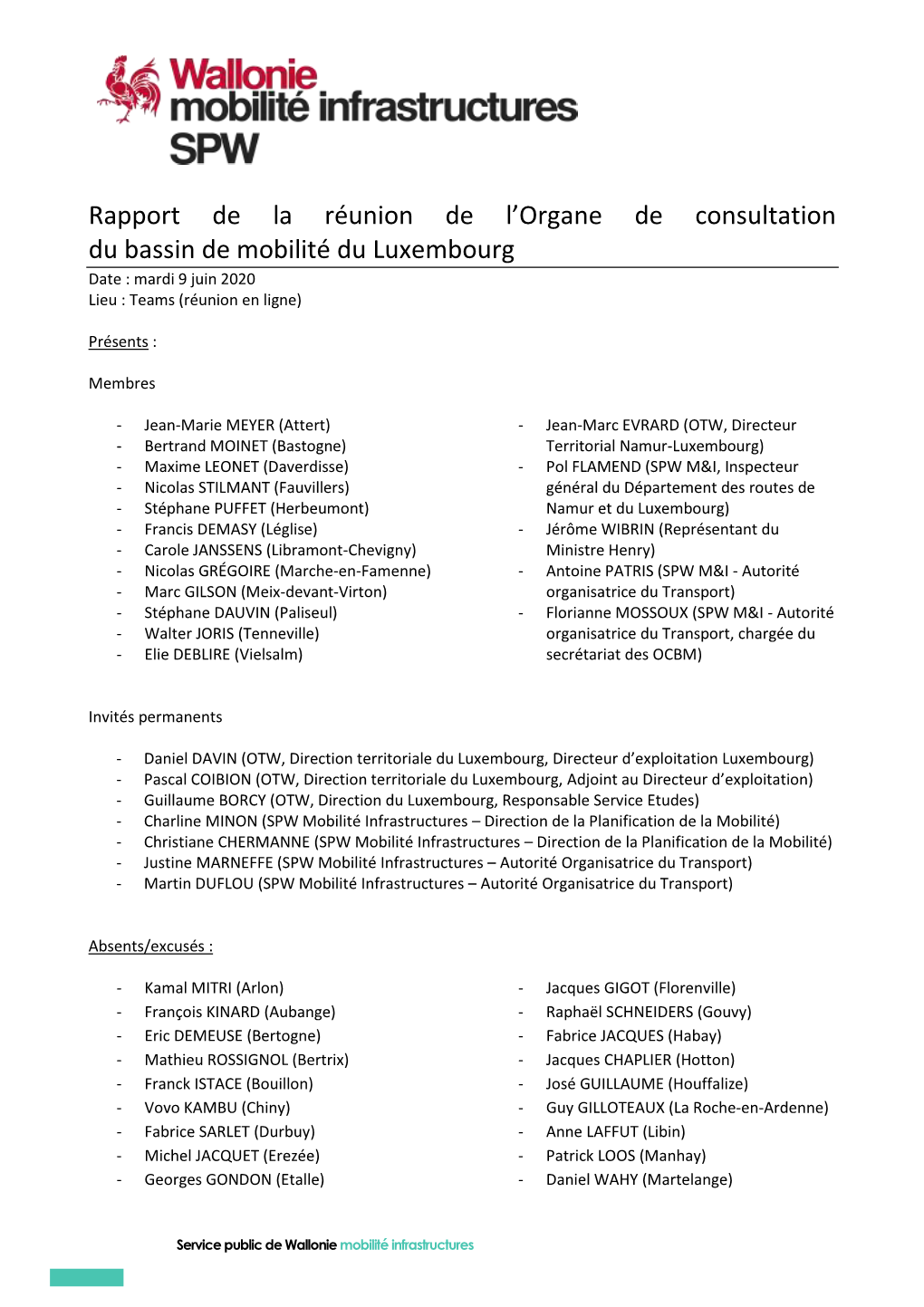 Rapport De La Réunion De L'organe De Consultation Du Bassin De Mobilité Du Luxembourg