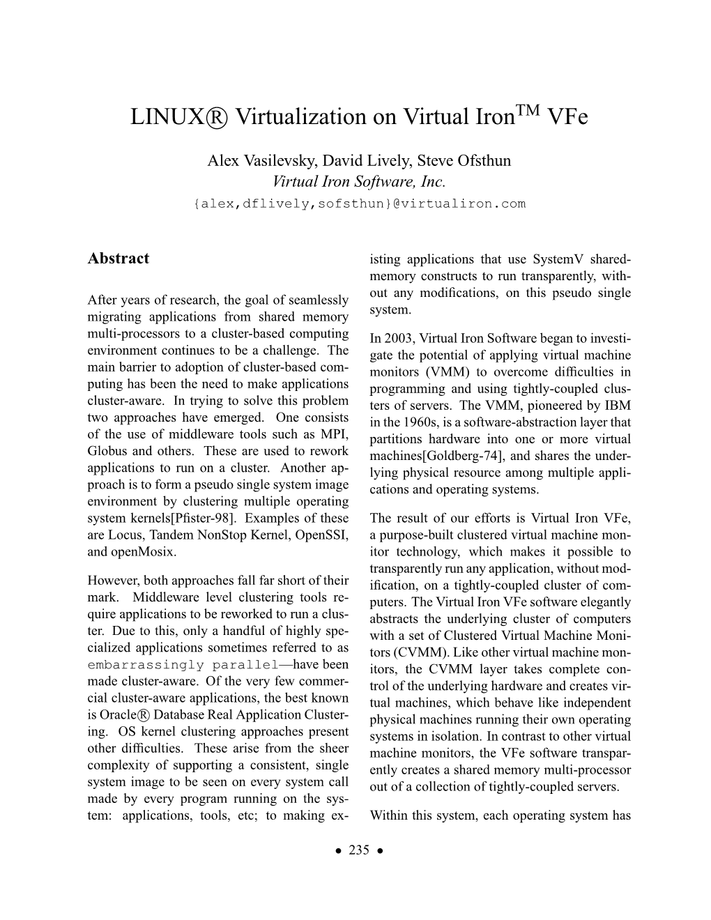Linux Virtualization on Virtual Iron