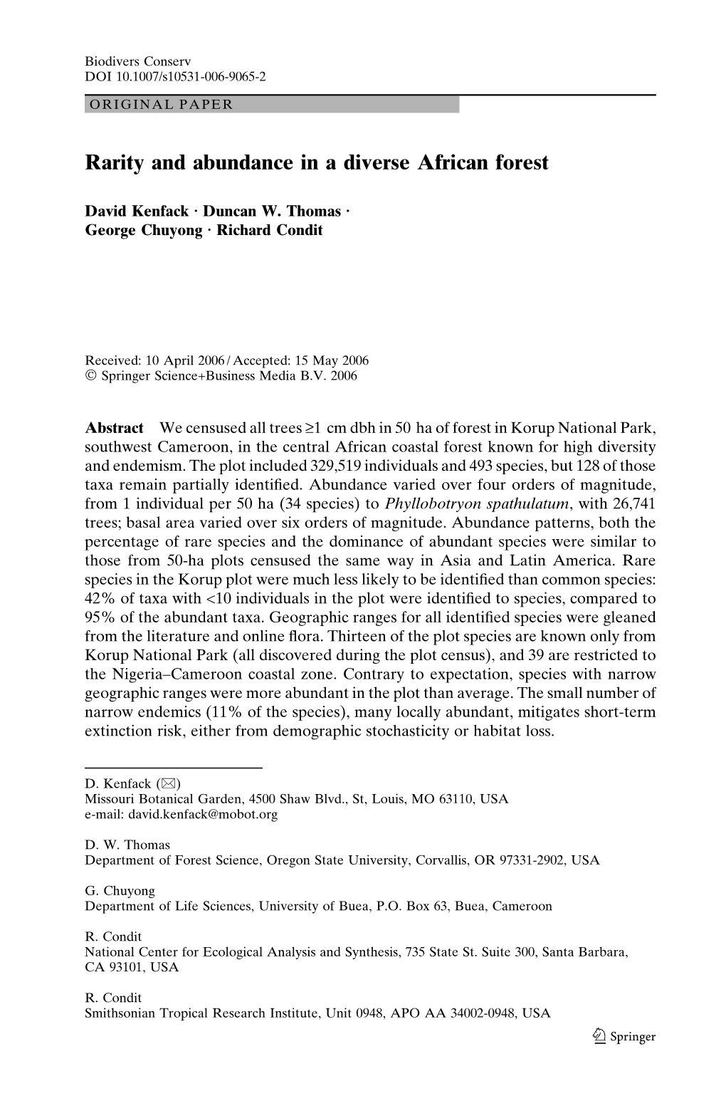 Rarity and Abundance in a Diverse African Forest