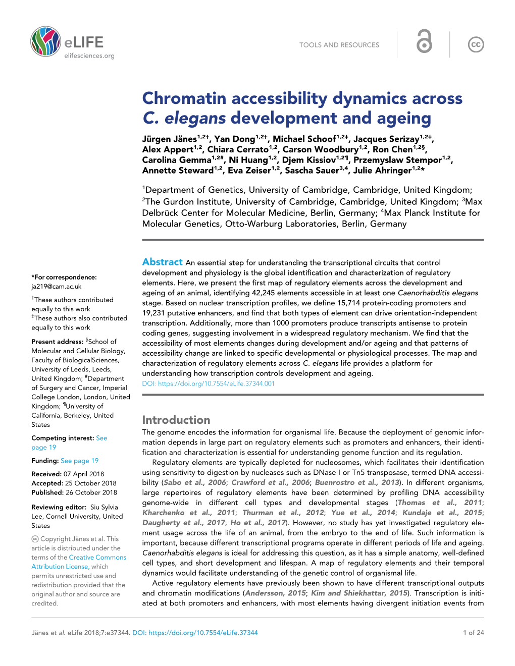 Chromatin Accessibility Dynamics Across C. Elegans Development