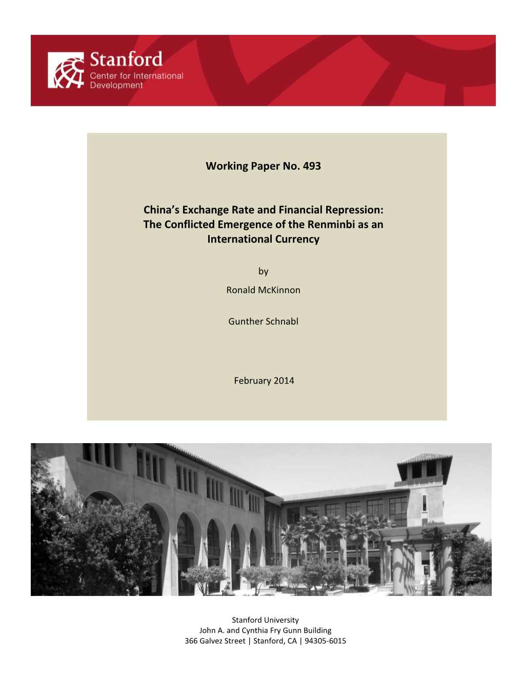 Working Paper No. 493 China's Exchange Rate and Financial